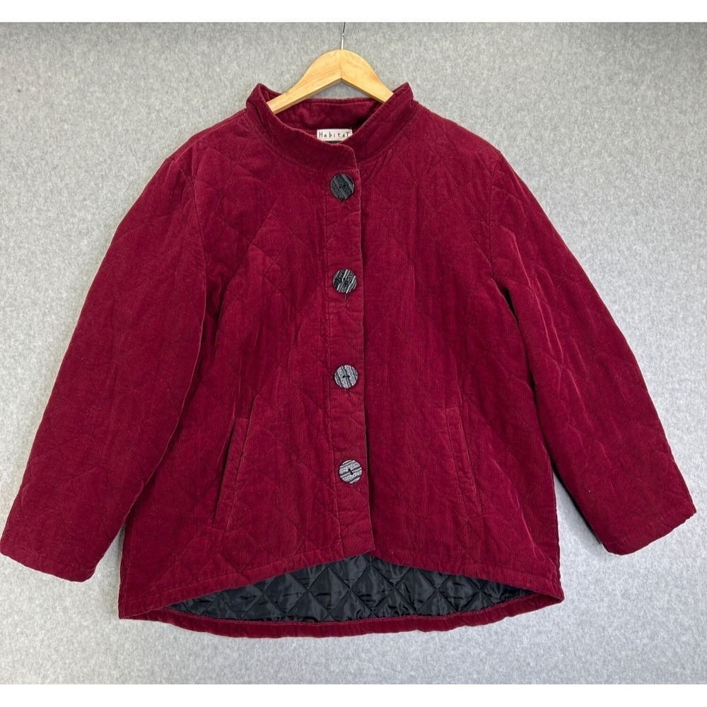 Habitat Burgundy Red Quilted Button-Down Jacket Womens Size XL Lagenlook Coat